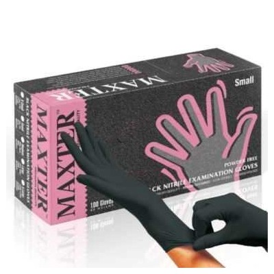 Rękawice nitrylowe bezpudrowe S czarne MAXTER 100 szt